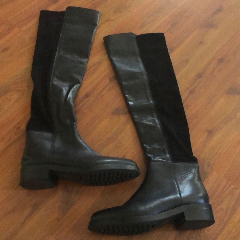 Barney’s New York Black leather chunky rubber heel over the knee boots size 39